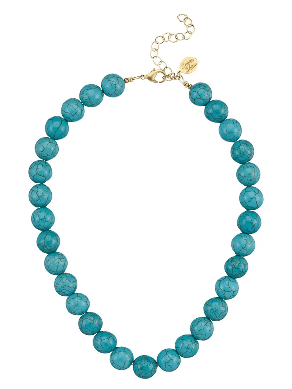 Turquoise Beaded Necklace with Gold Accents - Susan Shaw